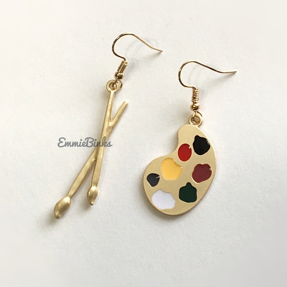 💥3for$28 New Golden Paint Earring Set - Paint Brush Paint Palette Drop Earrings